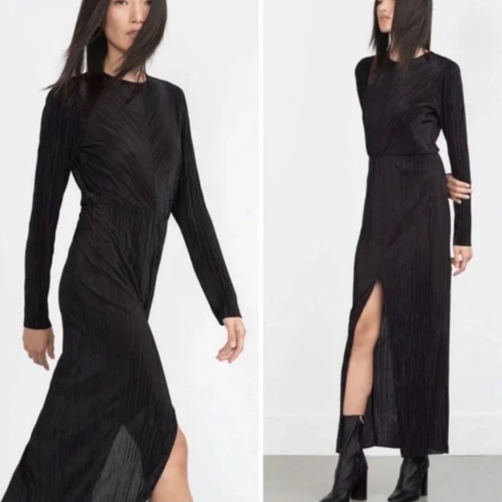 Elegant classy open back dress with open front slit and pattern details